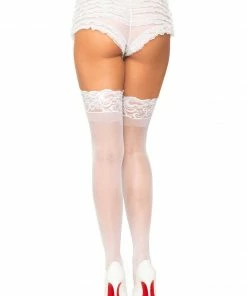 Fun Place Stay Up Sheer Thigh Highs - White