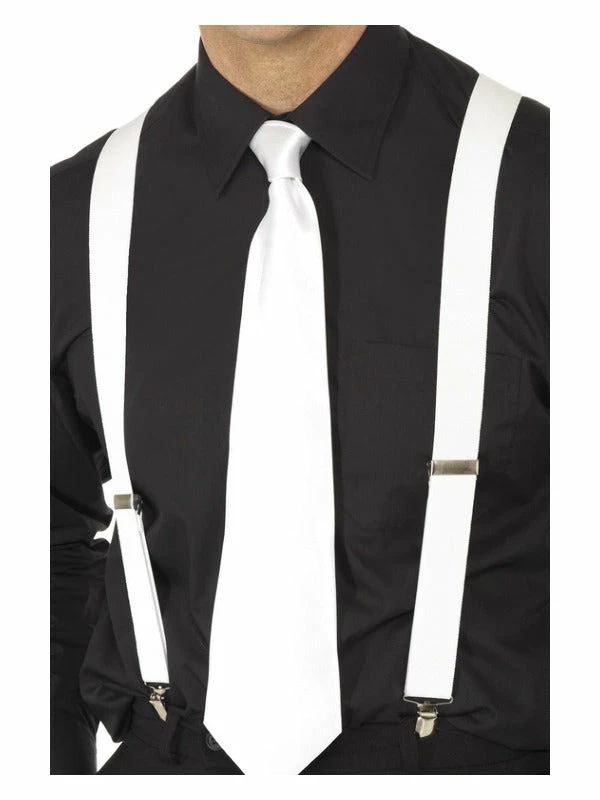 Fun Place White Elasticated Braces Decades & Eras 3 Fun Place White Elasticated Braces Decades & Eras