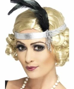 Fun Place Decades & Eras Silver Satin Charleston Headband