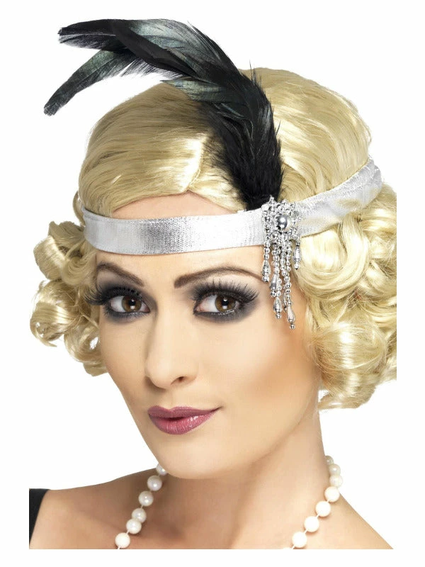 Fun Place Decades & Eras Silver Satin Charleston Headband 3 Fun Place Decades & Eras Silver Satin Charleston Headband