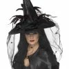 Fun Place Cosplay Witch Hat, Feathers & Netting