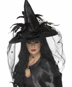 Fun Place Cosplay Witch Hat, Feathers & Netting