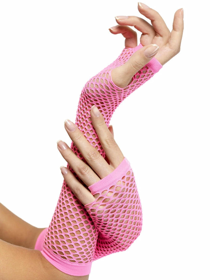 Fun Place Decades & Eras Fishnet Gloves, Pink 3 Fun Place Decades & Eras Fishnet Gloves, Pink