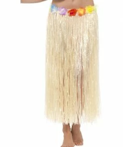 Fun Place Festivals Hawaiian Hula Skirt With Flowers, With Velcro, Natural