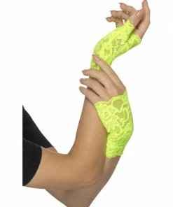 Fun Place Decades & Eras 80s Fingerless Lace Gloves, Neon Green