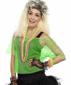 Fun Place Decades & Eras Fishnet Top, Neon Green