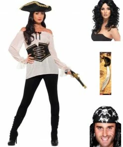 Fun Place Bundles Deluxe Pirate Shirt Complete Bundle, Ladies, Ivory