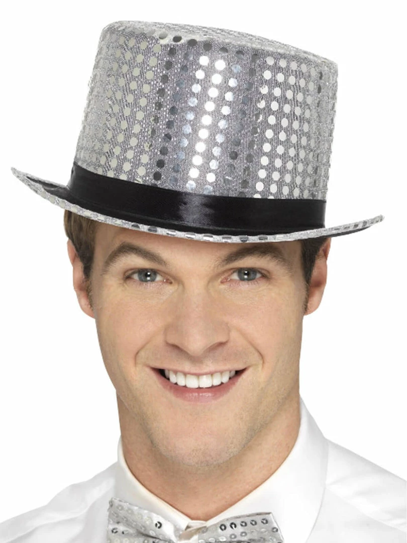Fun Place Cosplay Sequin Top Hat, Silver 3 Fun Place Cosplay Sequin Top Hat, Silver