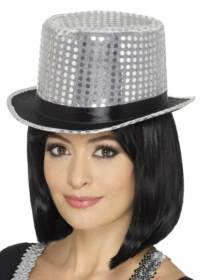 Fun Place Cosplay Sequin Top Hat, Silver 4 Fun Place Cosplay Sequin Top Hat, Silver