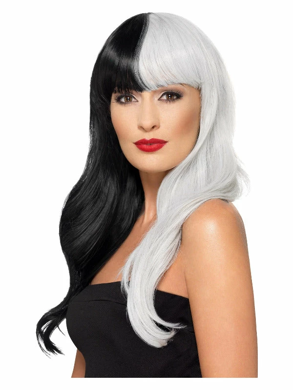 Fun Place Deluxe Wig, Half & Half With Fringe Black & Grey Cosplay 3 Fun Place Deluxe Wig, Half & Half With Fringe Black & Grey Cosplay