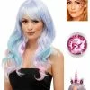 Fun Place Fashion Unicorn Pastel Wig Complete Bundle, Wavy, Long, Multi-Color