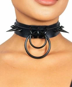 Fun Place Spiked Double Ring Collar - Black Festivals