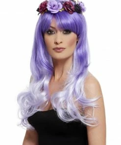 Fun Place Deluxe Day Of The Dead Glam Wig, Purple Cosplay