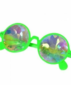 Fun Place Neon Green Round Frame Kaleidoscope Glasses